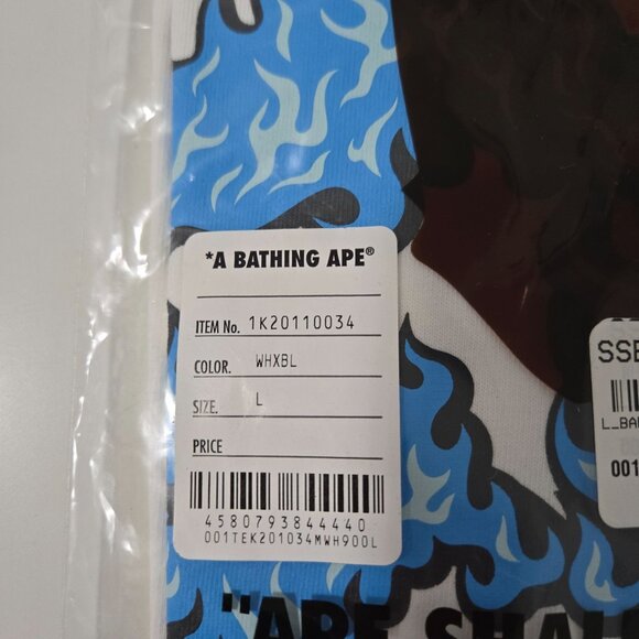 BAPE A Bathing Ape Flame Ape Face Tee‎ 'White/Blue' - Size Large - Picture 4 of 6